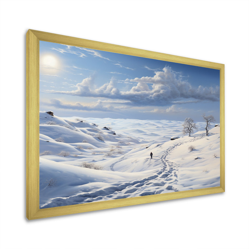 Paysage solitaire hivers - impression, H 16 po x l 32 po x P 1 po, Encadrement doré
