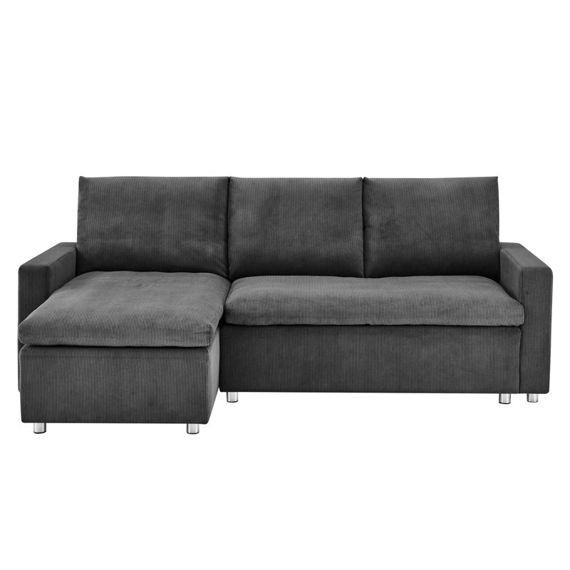 Canapé-lit modulaire en velours côtelé gris avec housses lavables et literie amovible convertible, Gris