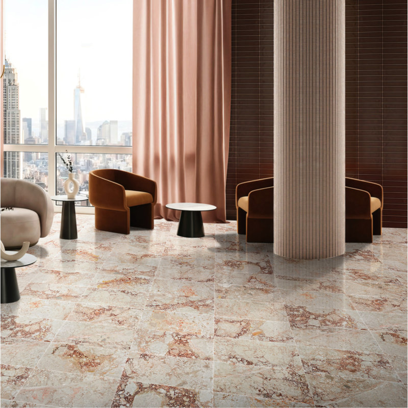 Carreaux de marbre véritable rose 12 x 24, poli, pour un usage résidentiel à l'intérieur des murs et des planchers, 4 par boîte, pièces de design luxueux, variation naturelle