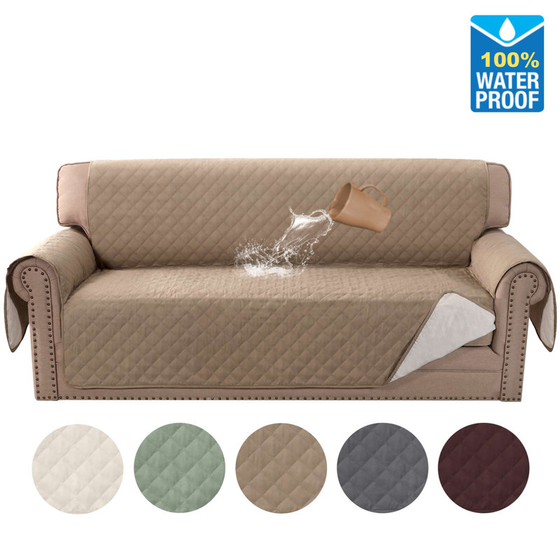 100% Waterproof Microfiber Fabric Sofa Slipcover Chair Cover Furniture Protector Cover with Elastic Straps for Pets Non Slip Loveseat Slipcover Machine Washable