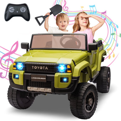 24V Licensed Toyota Land Cruiser Ride-On, 2-Seater 4WD/2WD Switch, Remote Control, LED Lights, Bluetooth, Shovel