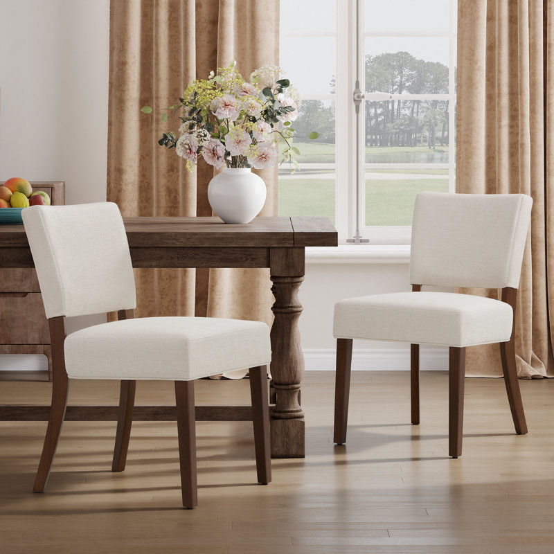 19" Seat Height Parsons Upholstered Dining Chair, Solid Wood Legs, Beige