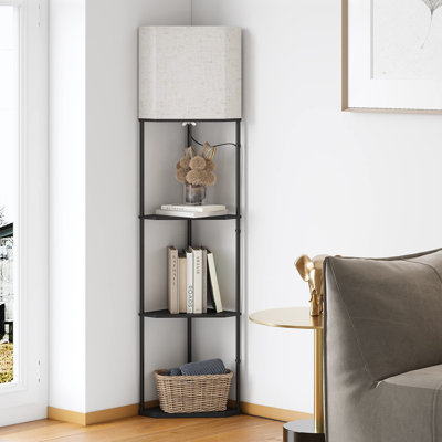 Sector Corner Shelf Lamp 3 Color Temperatures Led Bulb,corner Lamp With Linen Lampshade