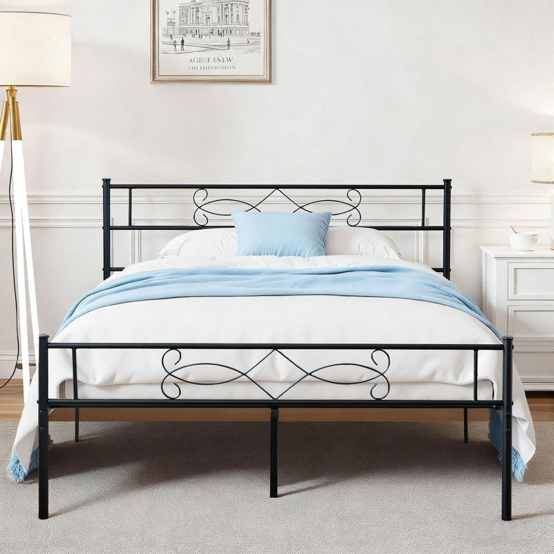 Lit plateforme simple en métal Abigael, Lit double, Noir