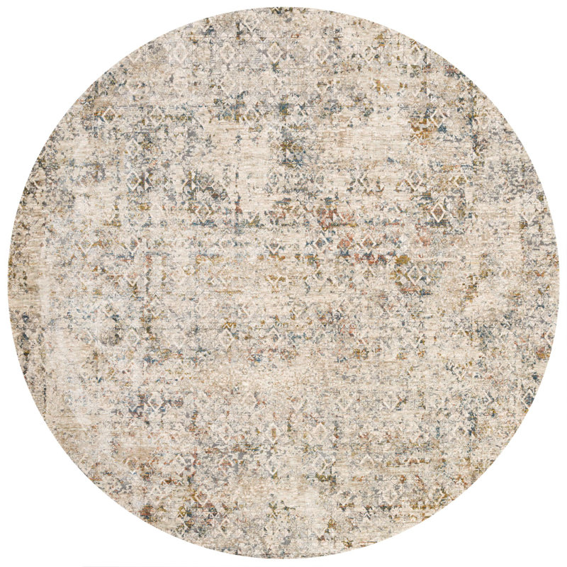 Tapis beige à motif géométrique Fuhrman, Rond 7 pi 10 po