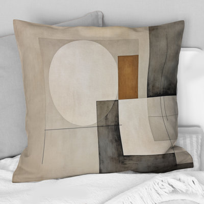 Beige Brown Suprematism Harmonic Convergence - Abstract Suprematism Printed Throw Pillow