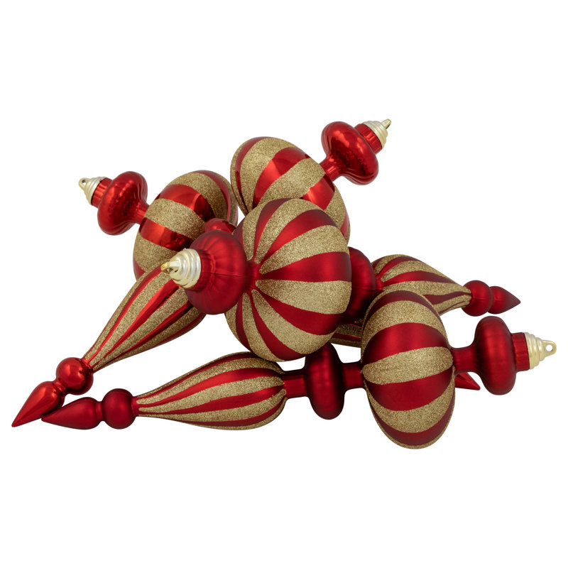 Commercial Size Shatterproof Finial Christmas Ornaments - 14" - Set Of 4, Red/Gold