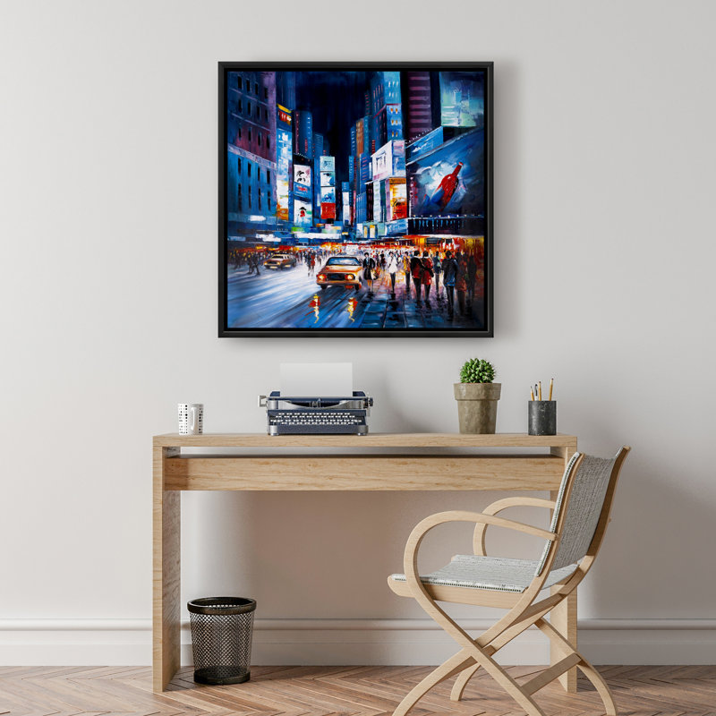Times Square Perspective - Contemporary Blue Framed Canvas Decor