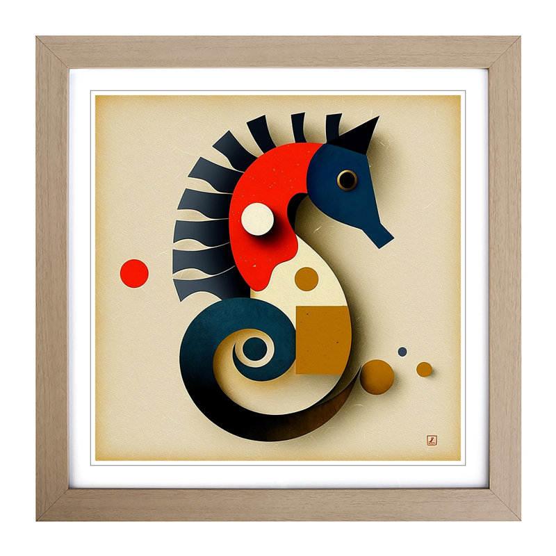 Seahorse Suprematism No.1 - Single Picture Frame Print on Wood, Oak