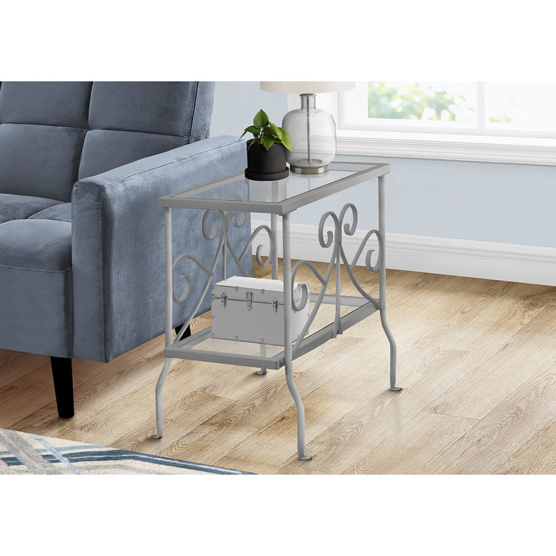 Table d'appoint, table d'appoint, table de bout, table de chevet, lampe, verre trempé transparent, métal gris, traditionnel
