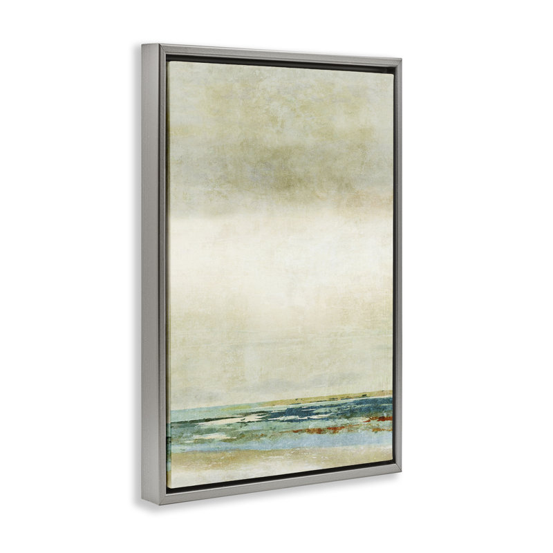«Neutral Beige Beach» par Suzanne Nicoll, Cadre flottant gris lustré, H 25 po x l 17 po x P 1,7 po