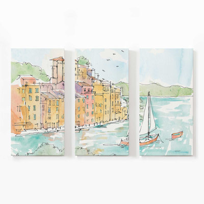 Voiles au bord de l'eau | Impression sur toile 3 panneaux