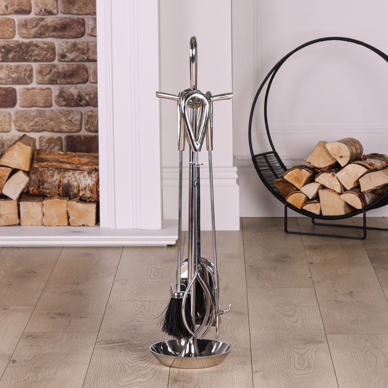Akmaral Iron Fireplace Tool Set, Nickel