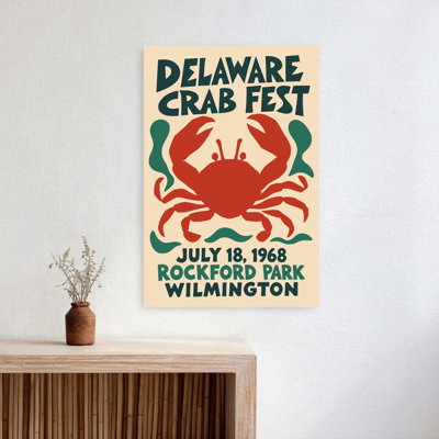 Delaware Crab Fest 1968 Classic Retro Vintage Crab Beach Ocean Wall Art Print by Patryk Krygowski - Wrapped Canvas Print