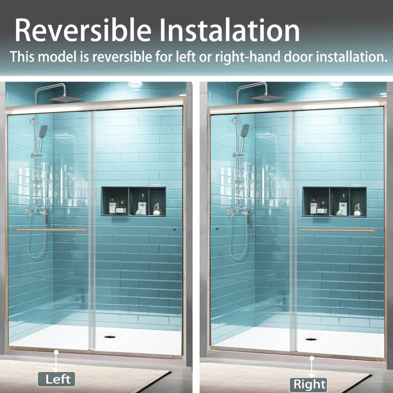 60" Chrome Semi-Frameless Sliding Shower Door with Clear Glass
