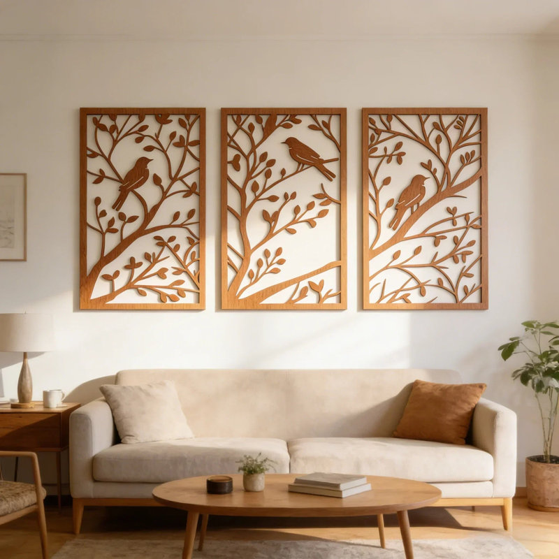 Rustic Wood Branch with Birds Wall Art