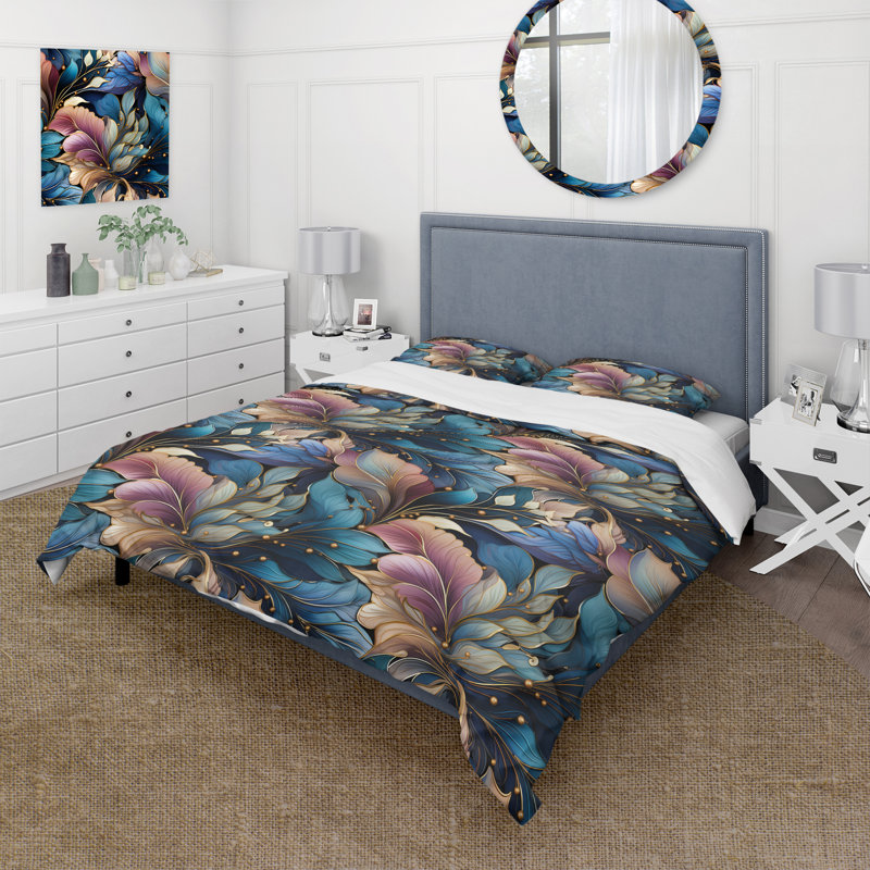 Ensemble de housse de couette Spiral Flower Elegance Boho, Housse de couette simple + 1 taie décorative stan