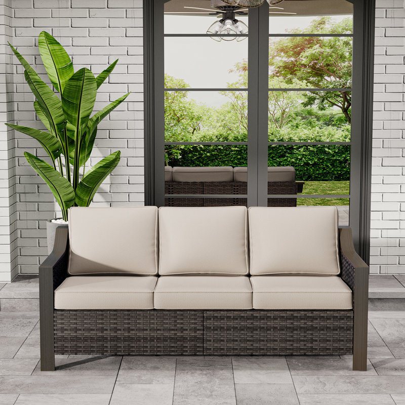 Premium Outdoor Patio Rattan Three-person Sofa, Beige