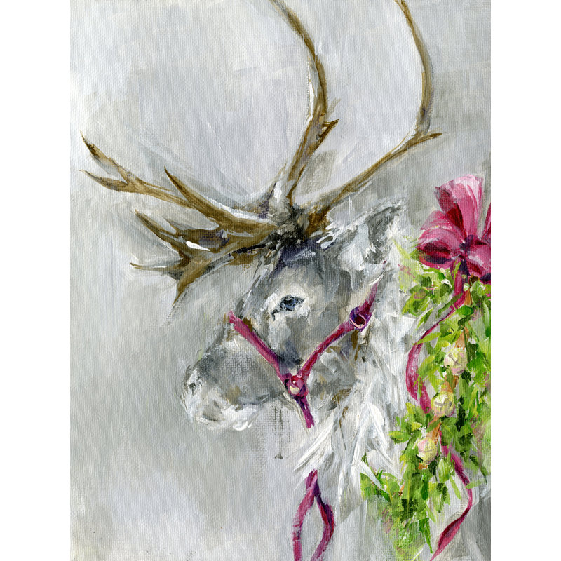 «Holiday» - Christmas Reindeer par Susan Pepe - reproduction d'art sur toile tendue, H 32 po x l 24 po