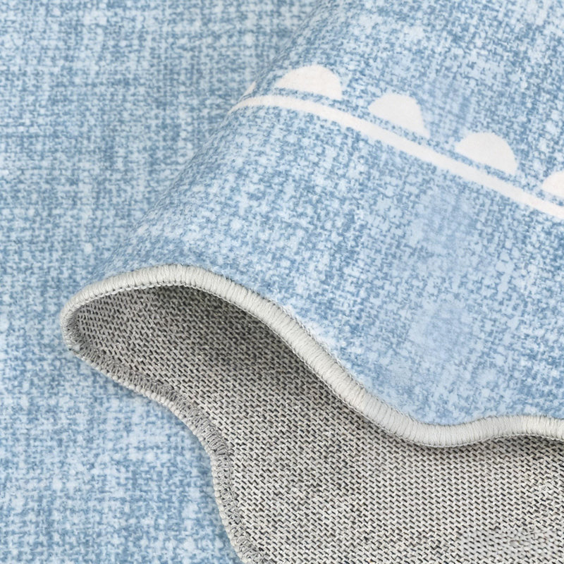 Scalloped Bow Washable Rug for Nursery Bedroom and Hallway, Blue, Runner 2' x 6'