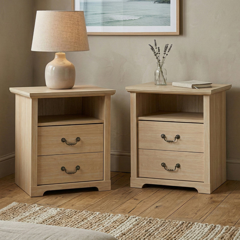 Table de chevet 2 tiroirs Keaton, Distressed Oak