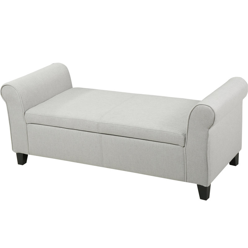 Stylish Upholstered With Storage Compartment, Gray, For Compact Living Space Style Graceful Rolled Arms Fashionable Gray Bench Elegant Small Spaces