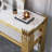 47.2" Modern White Faux Marble Narrow Console Table With Storage Shelf And 4 Gold Legs