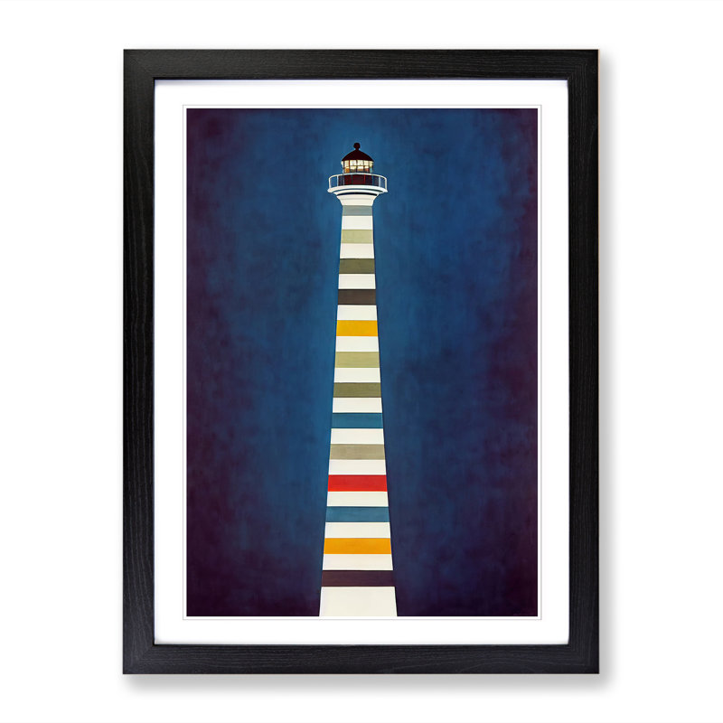 Lighthouse Striped Abstract - Picture Frame Print, Black, 34cm H x 25cm W x 2cm D