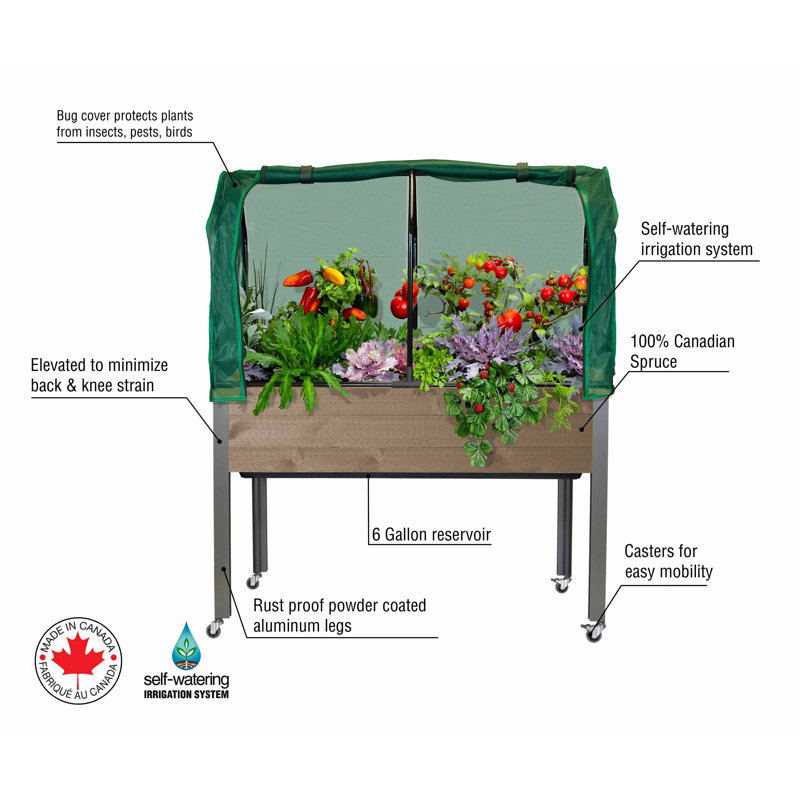 Gracie Oaks Self-Watering Planter (21 X 47) + Combo Cover, Brown