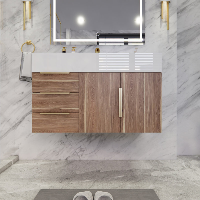 Richey 35.4'' Single Bathroom Vanity with Plastic Top, White Oak, White