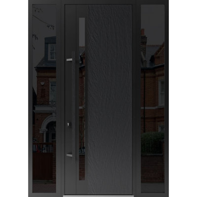 Front Exterior Prehung Steel Door Dekton 0163 Ardesia Nero 2 Side Exterior Windows Sidelites/ Entry Metal Modern Painted W16+36+16 x H96 Right hand Inswing