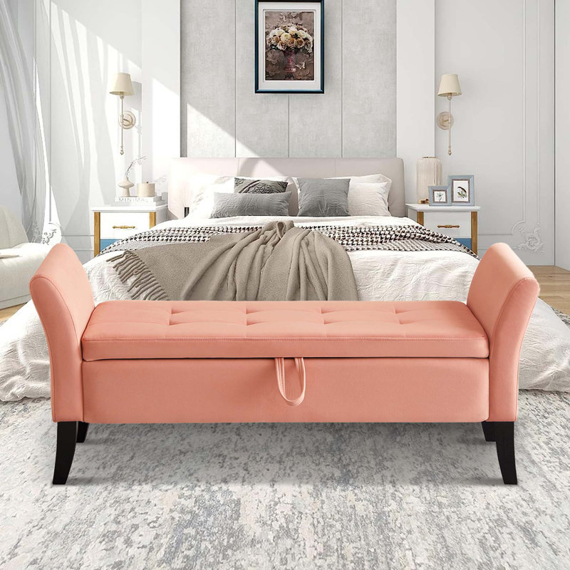 Karalin Velvet Upholstered Storage Bench, Pink