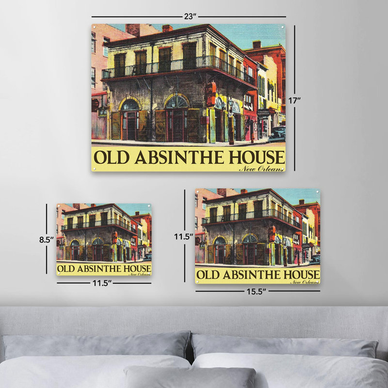 Old Absinthe House New Orleans sur impression métallique, H 11,5 po x l 15,5 po x P 0,04 po