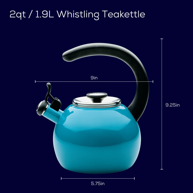 Enamel On Steel Whistling Induction Teakettle with Flip-Up Spout, 2-Quart, Turquoise