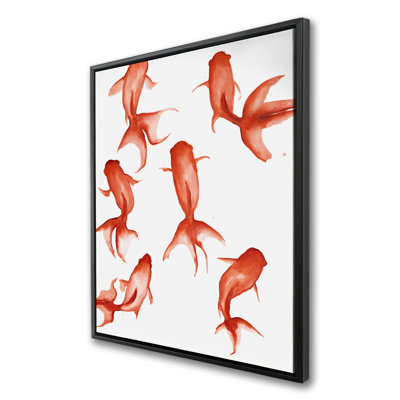 Petits poissons rouges - Toile encadrée minimaliste pour la décoration intérieure