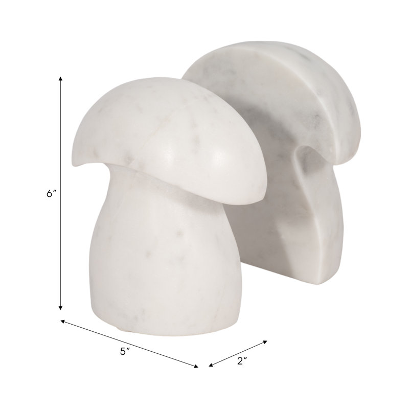 White Marble Mushroom Bookends, 6-Inch