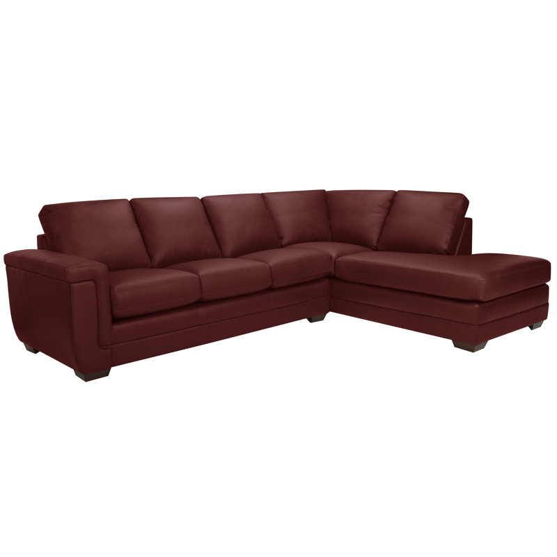 Canapé modulaire d’angle en cuir véritable de 116 po de largeur gile, Cuir véritable marron rouge