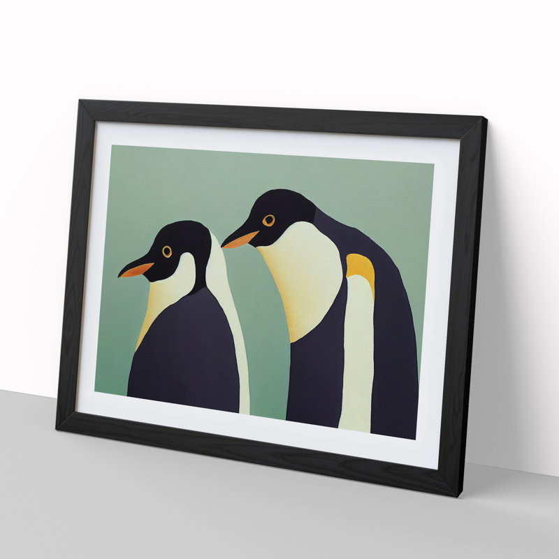 The Two Penguins Vol.2 Abstract - Single Picture Frame Print, Black Framed, 46cm H x 64cm W x 2cm D
