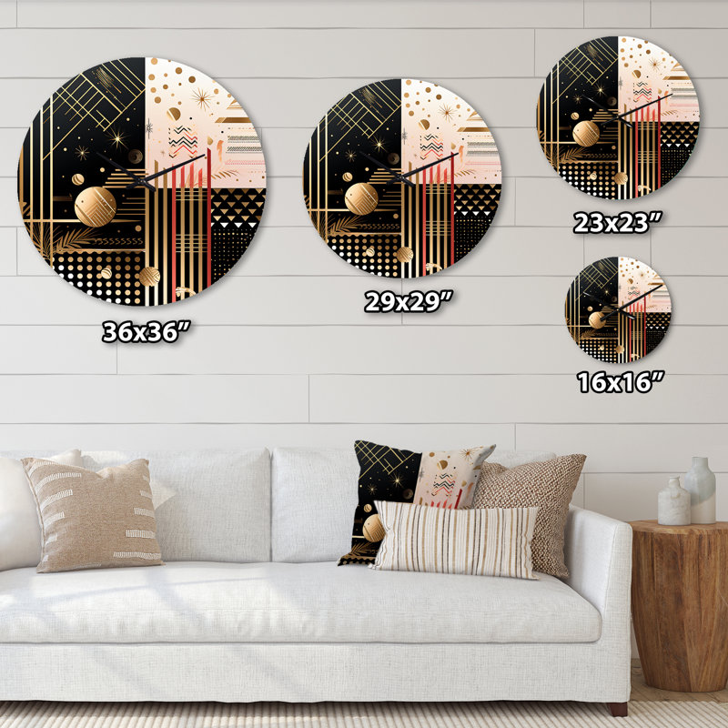 Horloge murale Golden Geometric Glam Full Moon II, Très grand