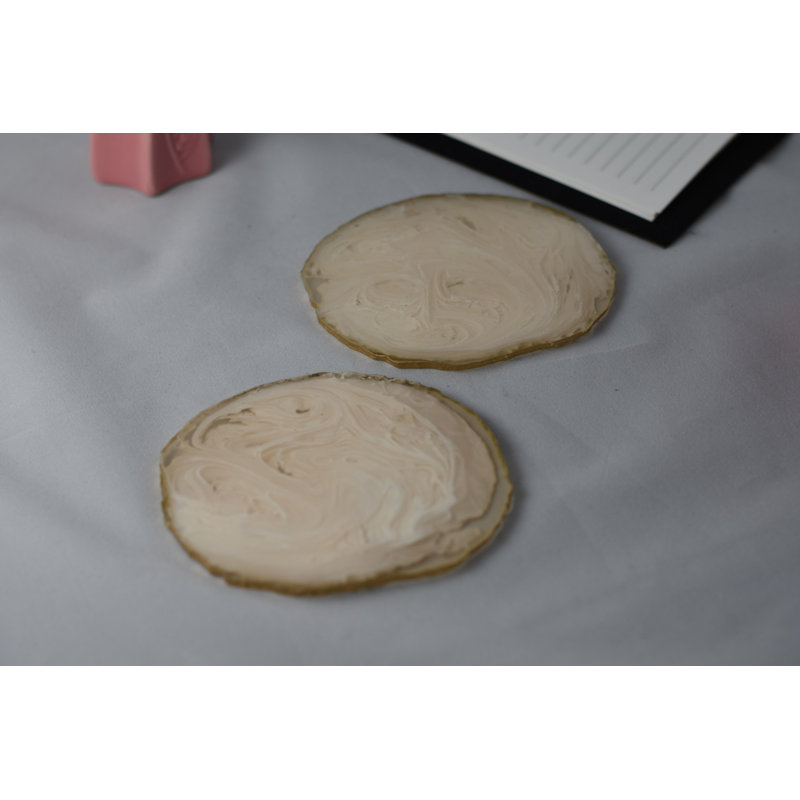 Resin Round 6 Piece Coaster Set With Holder, Gold, Palette