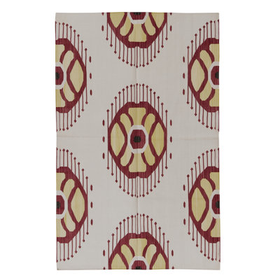 Flatweave Wool Ikat Area Rug in White And Red