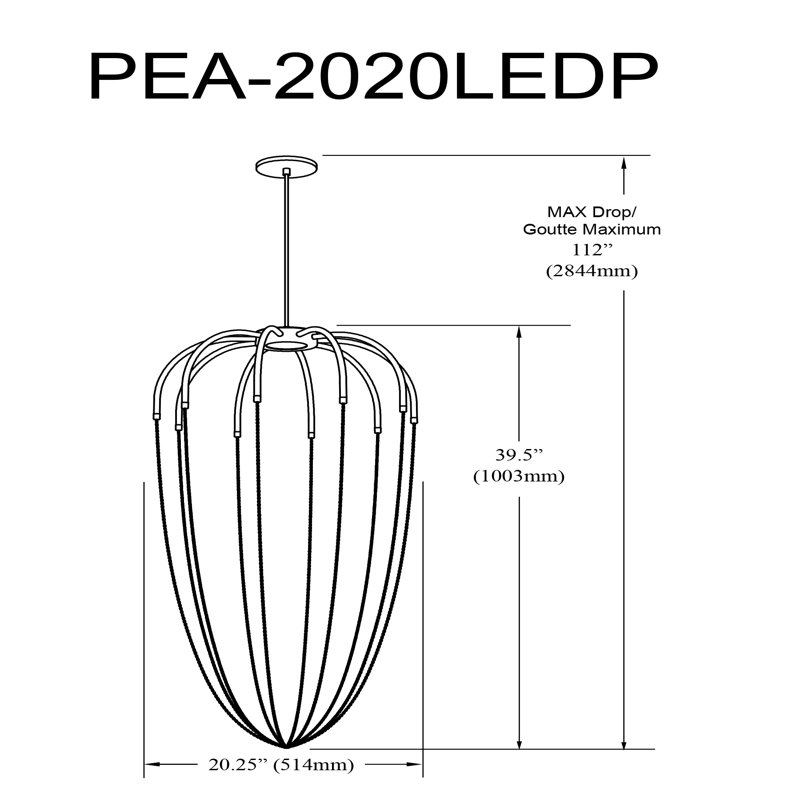 Luminaire suspendu Perla, 20 W, noir mat