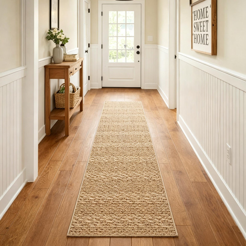 Tapis à poils courts Boho pour la maison et le bureau, Beige, Runner 2' x 6'