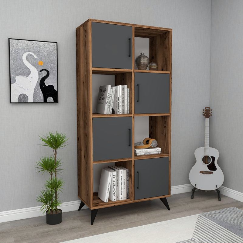 Godmond 154cm H x 72cm W Standard Bookcase, Gray/Brown