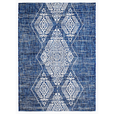  Outdoor Area Rug - Waterproof Easy to Clean Stain Resistant - Patio Indoor Outdoor Porch Deck Balcony Entryway - Boho Moroccan - Ariana - Blue - 7ft 10in x 10ft 9in