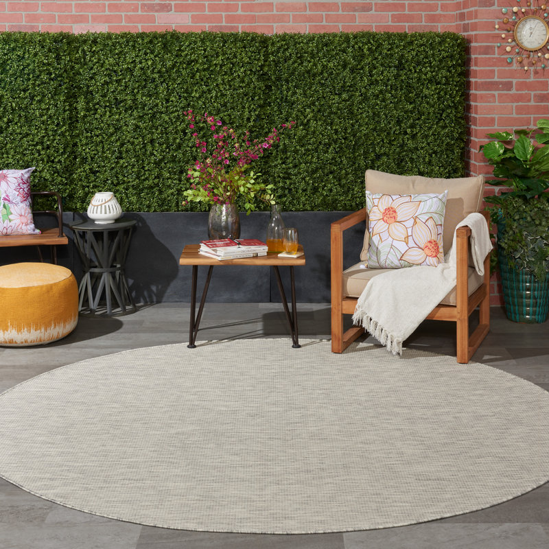 Tapis terre cuite intérieur / extérieur Lillehammer, Rond 8 pi, Gris