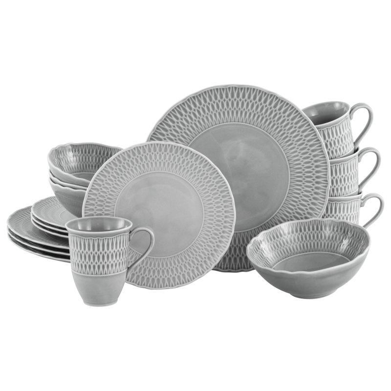 Sofia Dinnerware Set 16 Piece - Service for 4, Grey/Brown/Blue