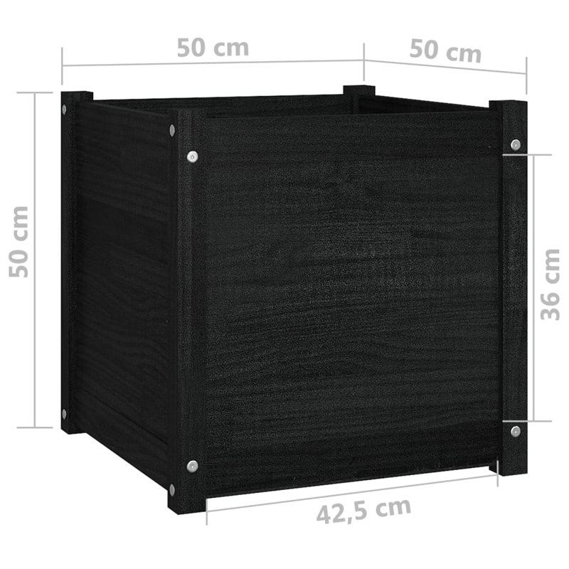 Boîte à fleurs en bois pour l'extérieur, H 19,7 po x l 19,7 po x P 19,7 po, Noir, 2