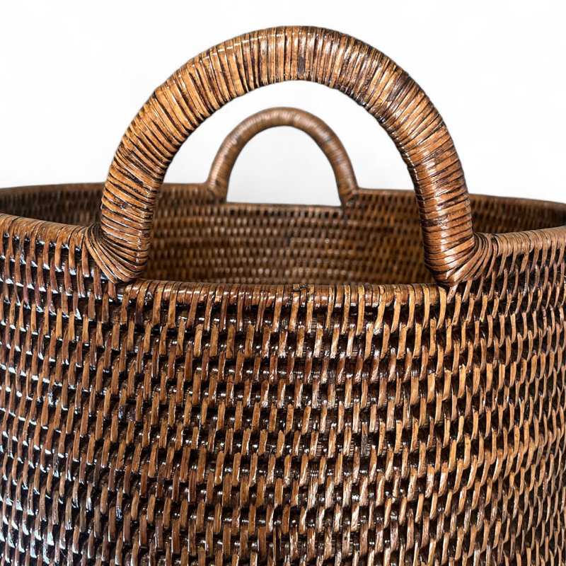 Panier à linge rond avec poignée en boucle, Brun antique