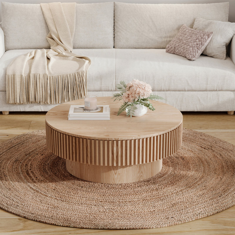 Table basse avec rangement Timeshia, Bois naturel, H 14 po x l 31,5 po x P 31,5 po
